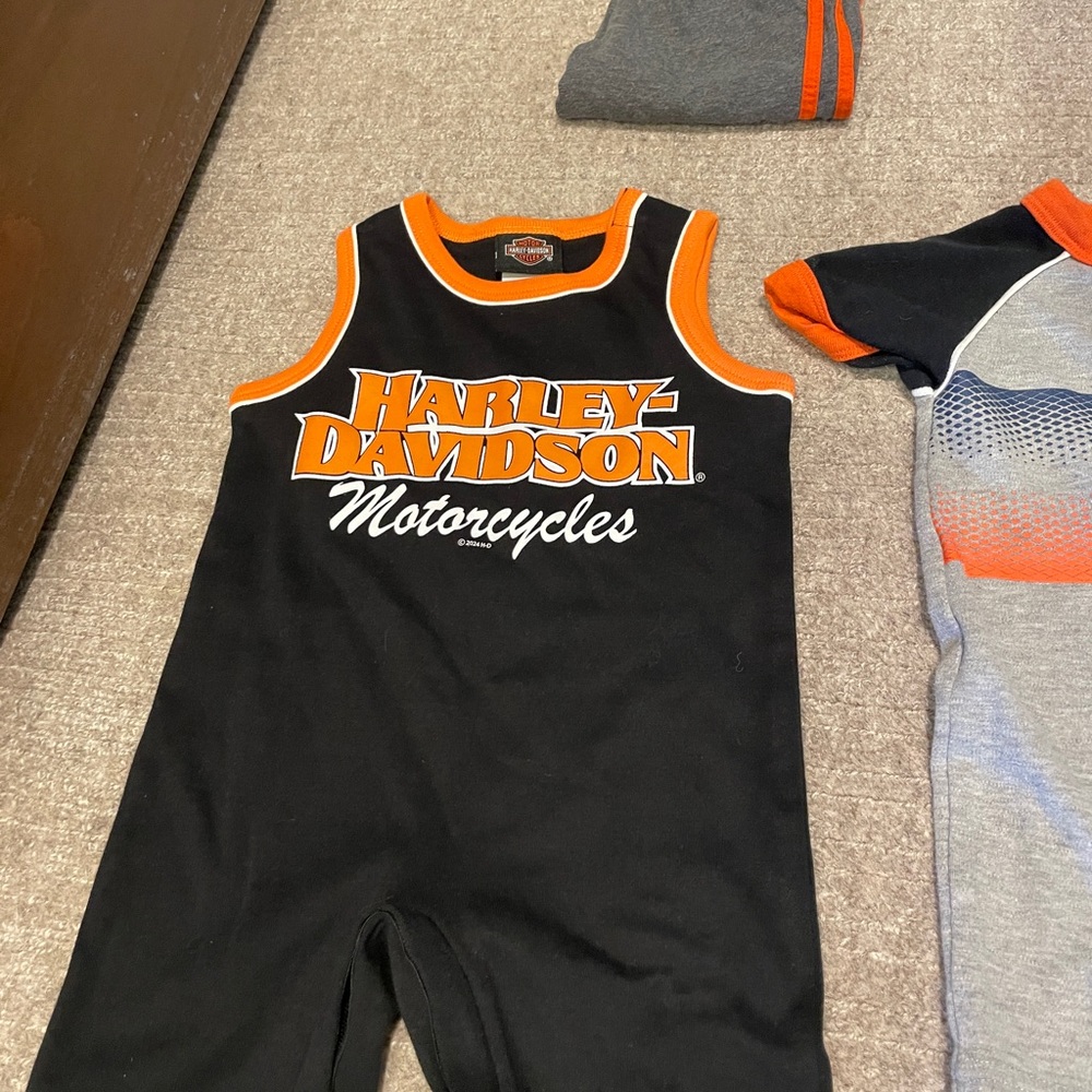 Harley-Davidson Kids Black and Orange Tank shorts in one. 12 month size. NWOT
